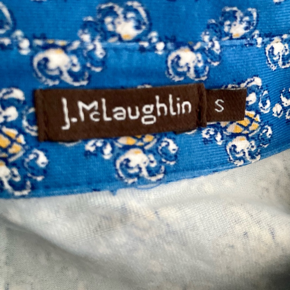 J. McLaughlin EUC Catalina Cloth Blue/Yellow Pineapple Button Popover Shirt Sz S - Picture 4 of 16